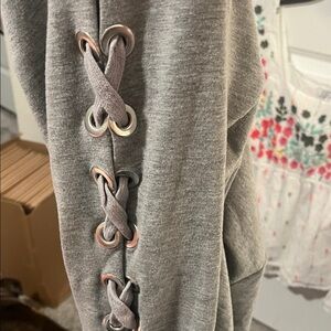 Gray Lace-Up Sleeve dress